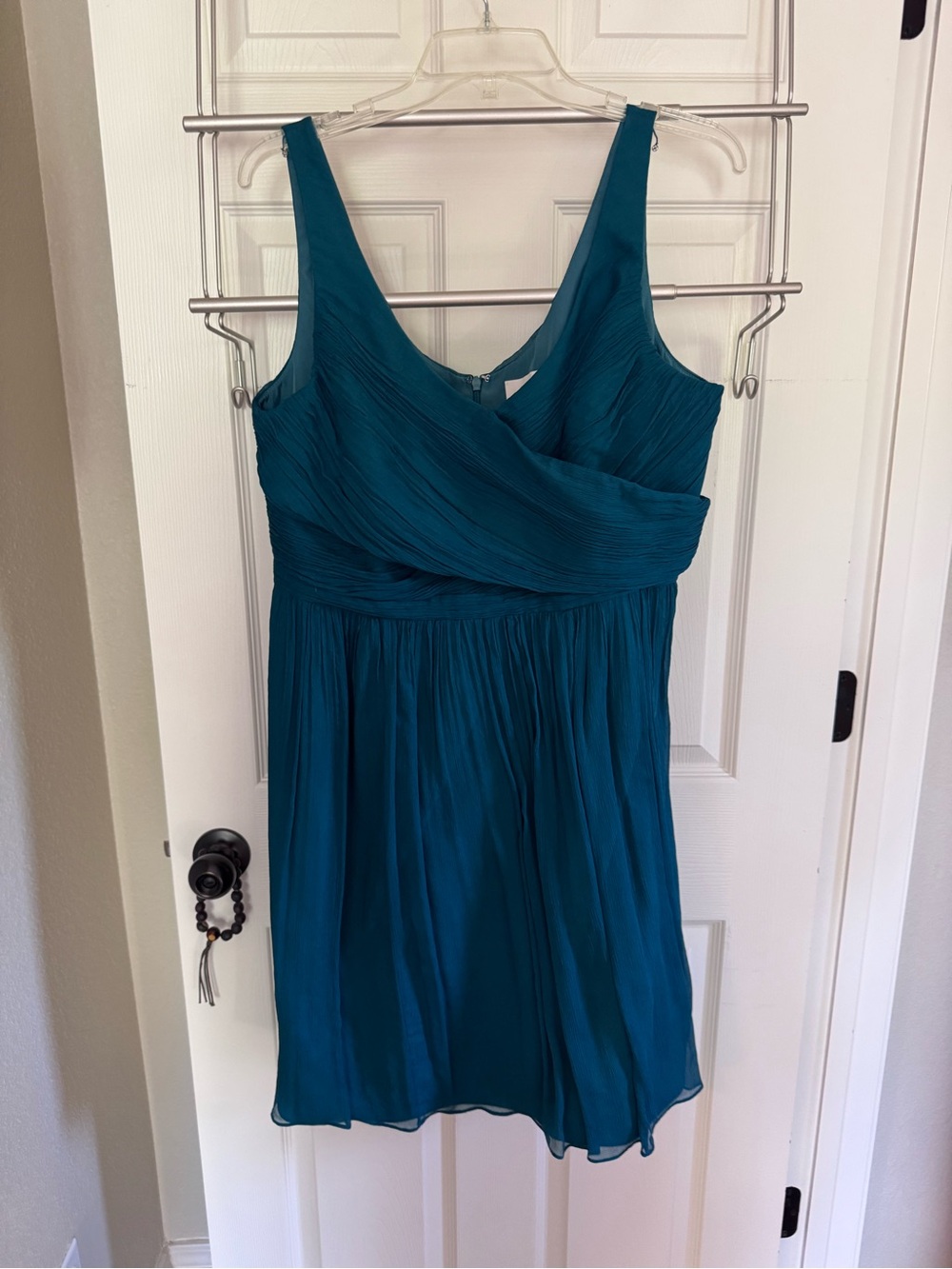 J. Crew Teal Surplice Pleated Knee Length Dress